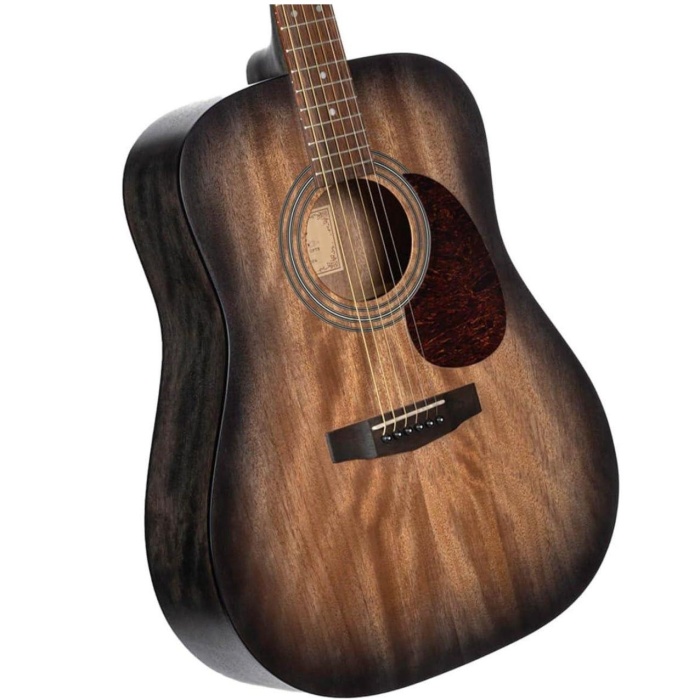 Cort Earth60M OPTB Masif Kapak Akustik Gitar - Trans Black (Başlangıç/Orta Seviye) | Masif Maun Kapak, Şeffaf Siyah Bitiş, Güçlü Orta Frekanslar ve Dreadnought Gövde